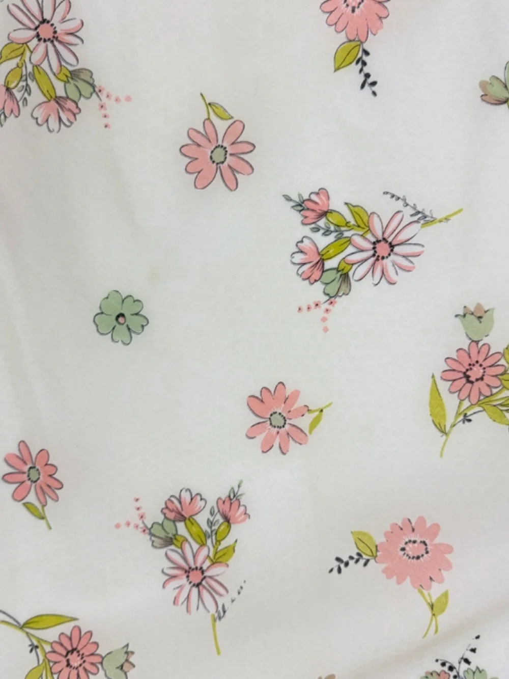 Vintage Glentex Nylon Chiffon Scarf 27in Square Peach Daisies on Off White Japan